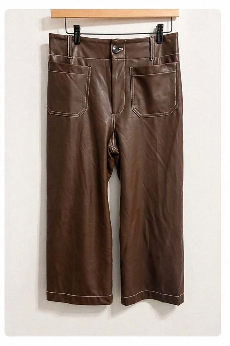 Maeve Anthropologie The Colette Faux Leather Wide-Leg Pants Size 28